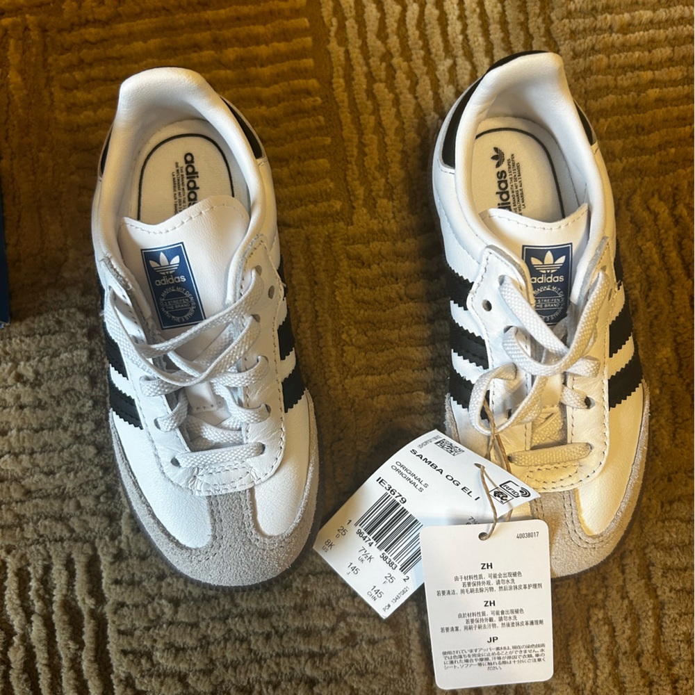Adidas Sambas Kids White and Black Sneakers with Gray Accents
